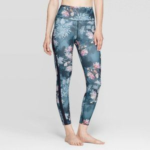 JoyLab Floral Botanical Print High Waist Stripe 7/8 Athletic Leggings Moody Mum